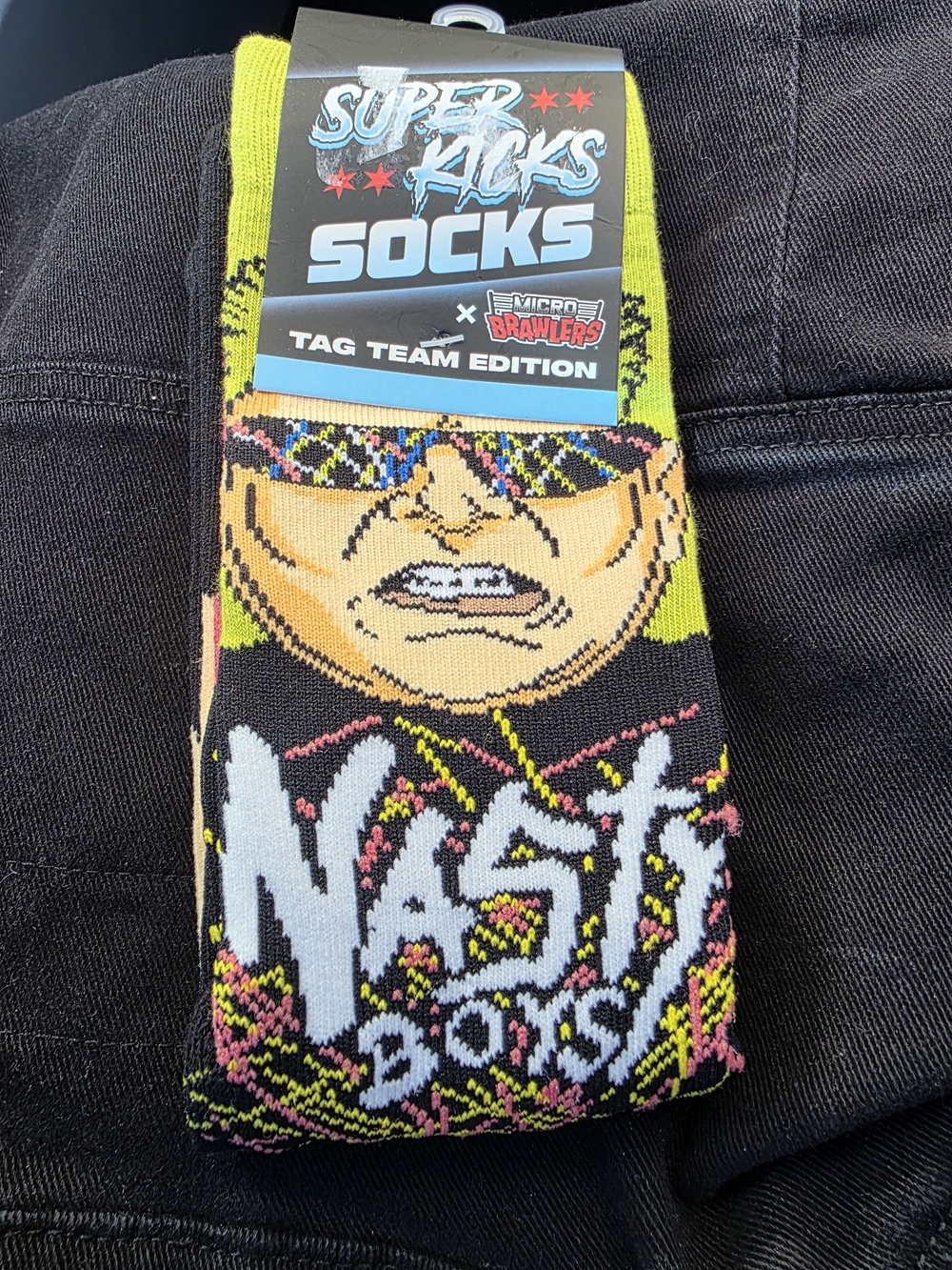 'Nasty Boys' Graphic Crew Socks - Black & Yellow